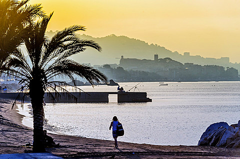 Europe, France, Alpes-Maritimes, Cannes. Sunset in a beach.