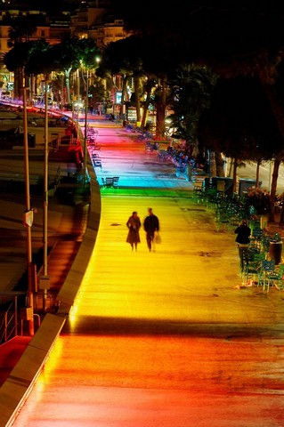 The new lighting plan of the city of Cannes: permanent illumination of the Boulevard de la Croisette, Alpes-Maritimes, France (December, 2007)
