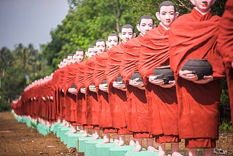 Statues of disciples of Arahant (perfected people who have attained nirvana), Mawlamyine, Mon State, Myanmar (Burma)