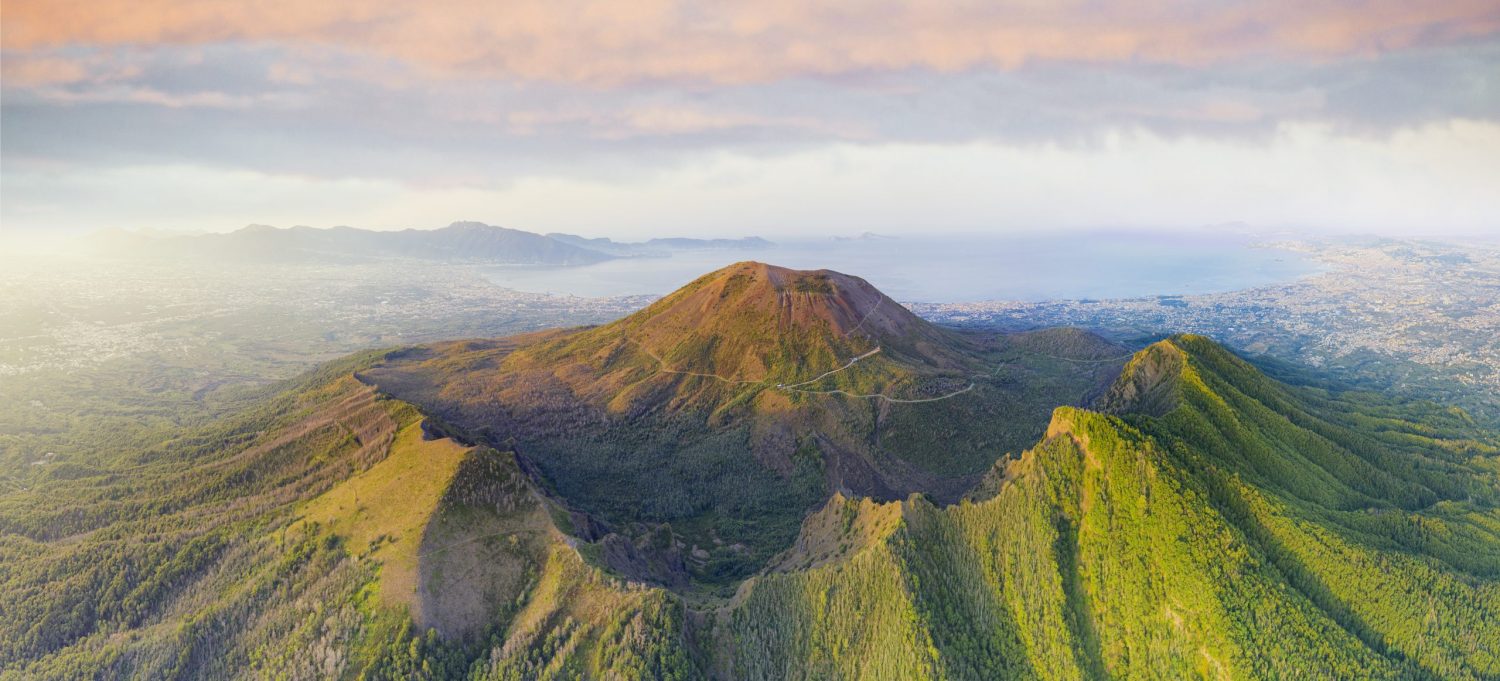 Aerial panoramic of Vesuvius volcano at sunrise, Naples, Campania, Italy
Image id: 1179-4922
Artist: Roberto Moiola