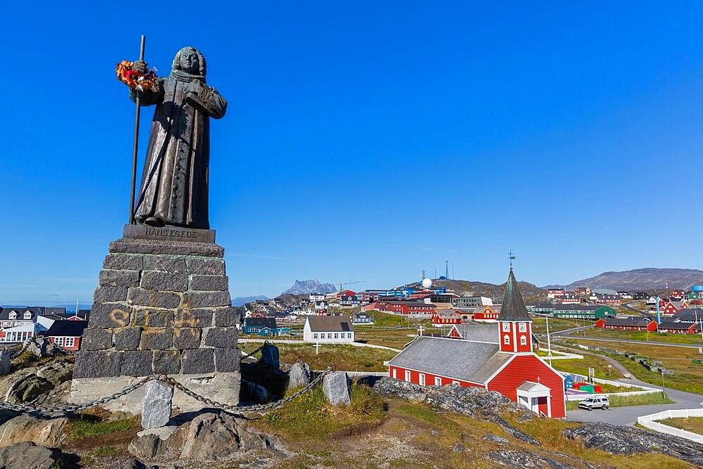 The statue of Hans Egede in Nuuk, or Godthåb, the Capital and largest city in Greenland.